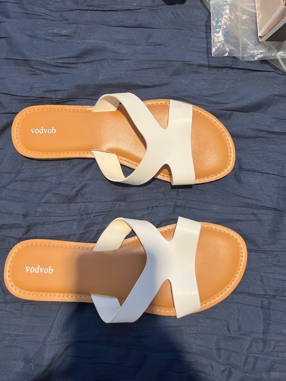 White Leather Slide Sandals for Women